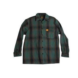FB COUNTY L/S Green Plaid Flannel Work Checker Shirt Mens Medium